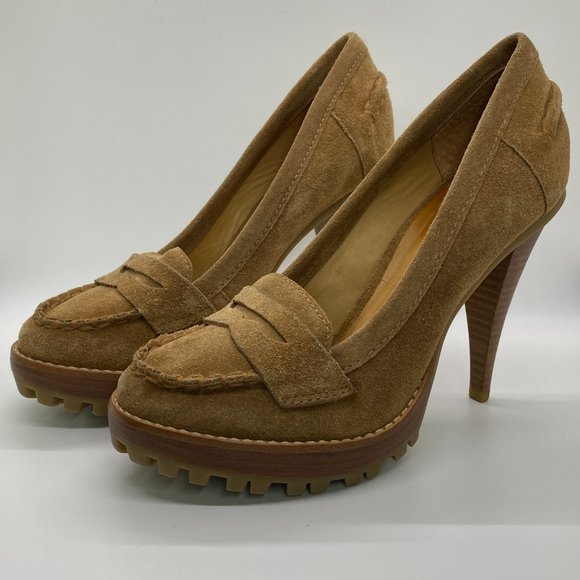 KORS Michael Kors Suede 'Honor' Camel Sport Heels - Picture 1 of 9